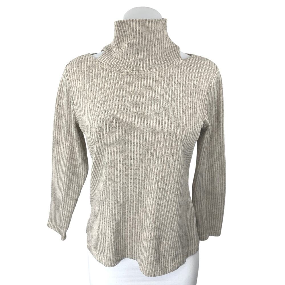 Clara Sun Woo Women's Beige Long Sleeve V Neck Turtleneck Sweater Top Size S